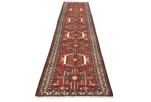 Vintage Red Geometric 2'4X9'5 Karajeh Persian Runner Rug