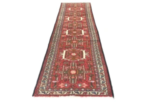 Vintage Red Geometric 2'4X9'5 Karajeh Persian Runner Rug