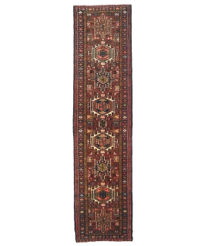 Vintage Rusty Red Geometric 2'4X9'6 Karajeh Persian Runner Rug