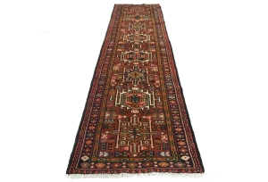 Vintage Rusty Red Geometric 2'4X9'6 Karajeh Persian Runner Rug