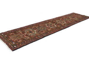 Vintage Rusty Red Geometric 2'4X9'6 Karajeh Persian Runner Rug