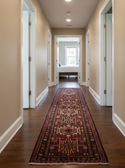 Vintage Rusty Red Geometric 2'4X9'6 Karajeh Persian Runner Rug