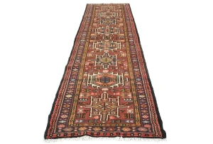 Vintage Rusty Red Geometric 2'4X9'6 Karajeh Persian Runner Rug