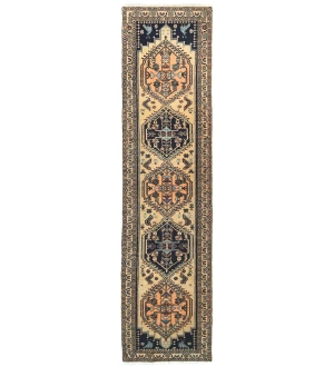 Vintage Beige Tribal 2X10 Ardabil Persian Runner Rug