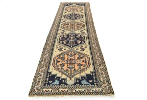 Vintage Beige Tribal 2X10 Ardabil Persian Runner Rug