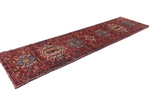 Vintage Red Geometric 2'8X10'3 Karajeh Persian Runner Rug