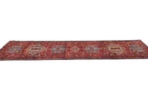 Vintage Red Geometric 2'8X10'3 Karajeh Persian Runner Rug