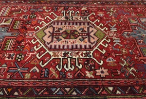 Vintage Red Geometric 2'8X10'3 Karajeh Persian Runner Rug