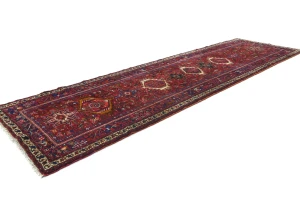 Vintage Red Geometric 4X12 Karajeh Persian Runner Rug