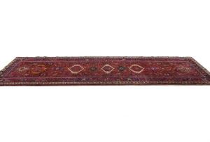 Vintage Red Geometric 4X12 Karajeh Persian Runner Rug