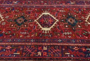 Vintage Red Geometric 4X12 Karajeh Persian Runner Rug