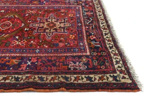 Vintage Red Geometric 4X12 Karajeh Persian Runner Rug