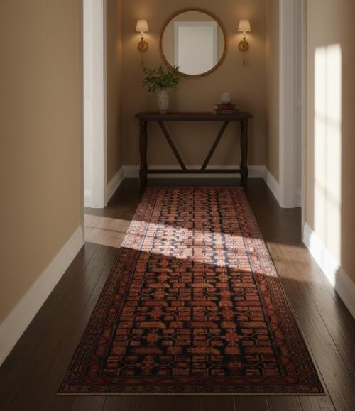 Vintage Plum Allover Tribal 3x10 Hamedan Persian Rug