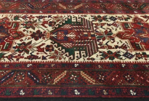 Vintage Cream Geometric 3'4X14'6 Karajeh Persian Runner Rug