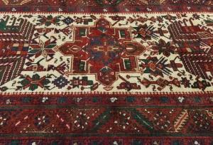 Vintage Cream Geometric 3'4X14'6 Karajeh Persian Runner Rug