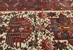 Vintage Cream Geometric 3'4X14'6 Karajeh Persian Runner Rug