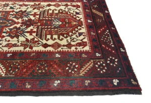 Vintage Cream Geometric 3'4X14'6 Karajeh Persian Runner Rug