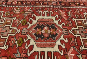 Vintage Red Geometric 3X9 Karajeh Persian Runner Rug