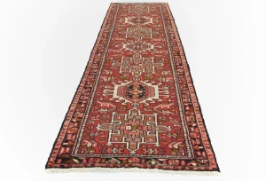Vintage Red Geometric 3X9 Karajeh Persian Runner Rug