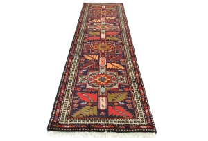 Vintage Purple Geometric 2'6X9'7 Ardabil Persian Runner Rug