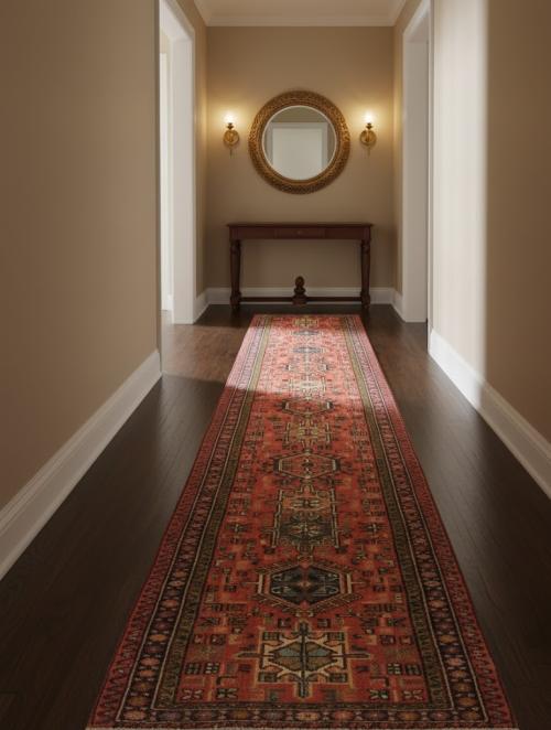 Vintage Red Geometric 2'6 X 12'3 Karajeh Persian Runner Rug