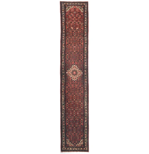 Vintage Bittersweet Red Floral Tribal 2'6X12'5 Hamedan Persian Runner Rug
