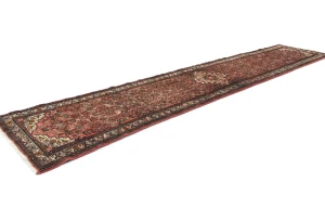 Vintage Bittersweet Red Floral Tribal 2'6X12'5 Hamedan Persian Runner Rug