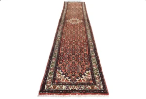 Vintage Bittersweet Red Floral Tribal 2'6X12'5 Hamedan Persian Runner Rug