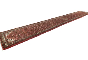 Vintage Bittersweet Red Geometric 2'8X16'4 Hamedan Persian Runner Rug