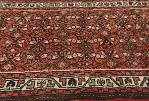 Vintage Bittersweet Red Geometric 2'8X16'4 Hamedan Persian Runner Rug