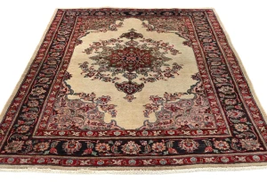 Semi Antique Cream Traditional 4'8X6'2 Mashad Persian Rug