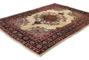 Semi Antique Cream Traditional 4'8X6'2 Mashad Persian Rug