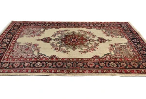 Semi Antique Cream Traditional 4'8X6'2 Mashad Persian Rug