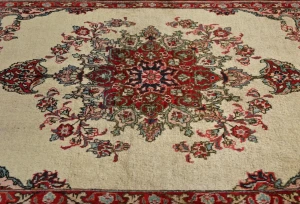 Semi Antique Cream Traditional 4'8X6'2 Mashad Persian Rug