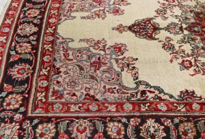 Semi Antique Cream Traditional 4'8X6'2 Mashad Persian Rug