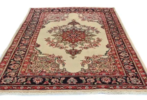 Semi Antique Cream Traditional 4'8X6'2 Mashad Persian Rug