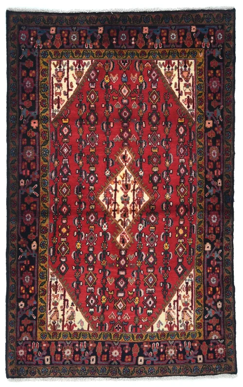 Vintage Red Floral Tribal 4X6 Hamedan Persian Rug