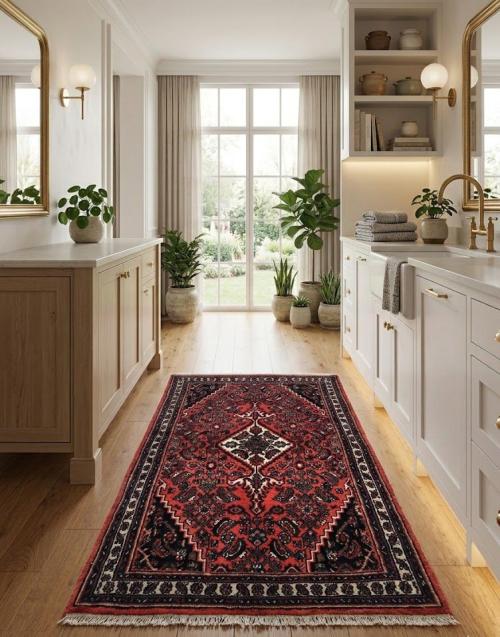 Vintage Bittersweet Red Floral Tribal 4'4X6'11 Hamedan Persian Rug