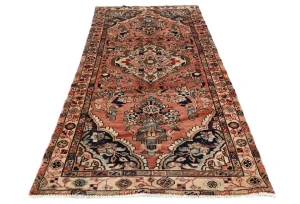 Vintage Light Salmon Floral Tribal 3'4X7'1 Hamedan Persian Rug
