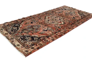 Vintage Light Salmon Floral Tribal 3'4X7'1 Hamedan Persian Rug