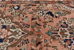 Vintage Light Salmon Floral Tribal 3'4X7'1 Hamedan Persian Rug