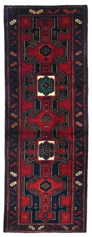 Vintage Red Tribal 3'4X9'5 Hamedan Persian Runner Rug