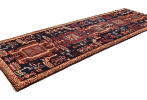 Vintage Purple-navy Tribal Pictorial 3X10 Meshkin Persian Runner Rug