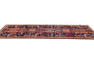 Vintage Purple-navy Tribal Pictorial 3X10 Meshkin Persian Runner Rug