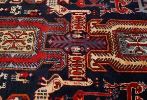 Vintage Purple-navy Tribal Pictorial 3X10 Meshkin Persian Runner Rug