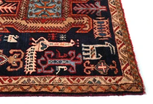 Vintage Purple-navy Tribal Pictorial 3X10 Meshkin Persian Runner Rug