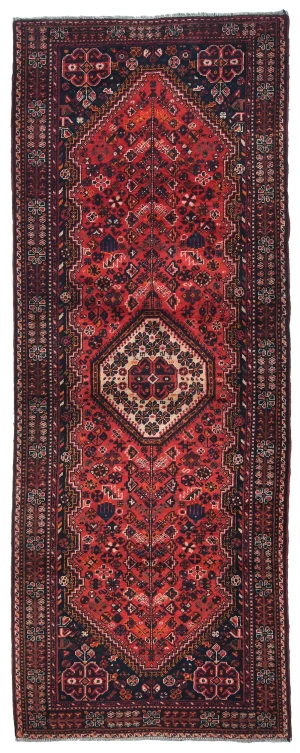 Vintage Red Tribal 3'6X9'5 Shiraz Persian Runner Rug