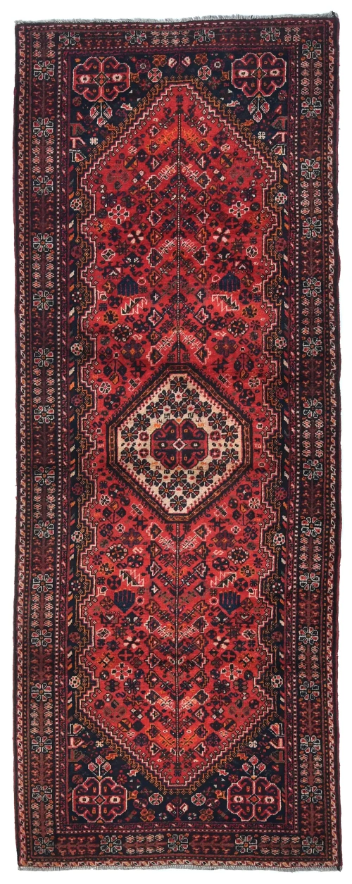 Vintage Red Tribal 3'6X9'5 Shiraz Persian Runner Rug