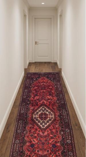 Vintage Red Tribal 3'6X9'5 Shiraz Persian Runner Rug