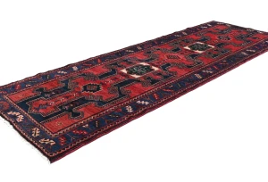 Vintage Red Floral Tribal 3'3X9'5 Hamedan Persian Runner Rug